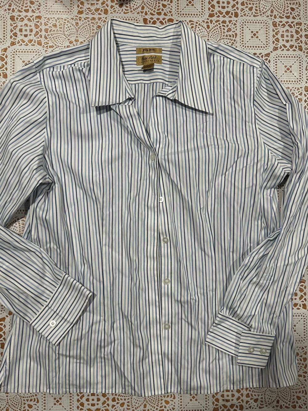 Investments Gold Label Non Iron Blue Stripe Cotton Shirt Size 14